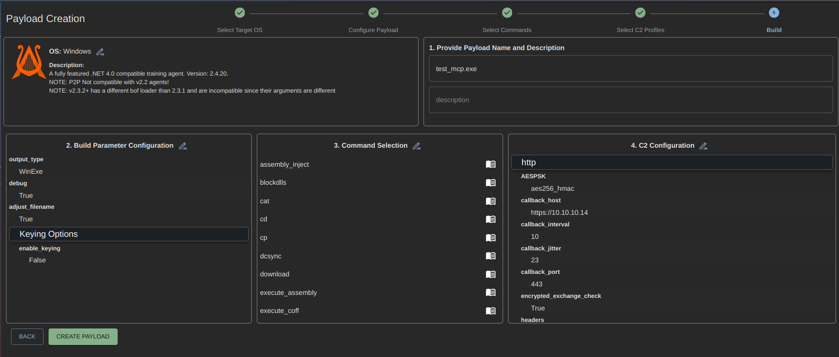 Mythic payload creation — C2 profile setup
